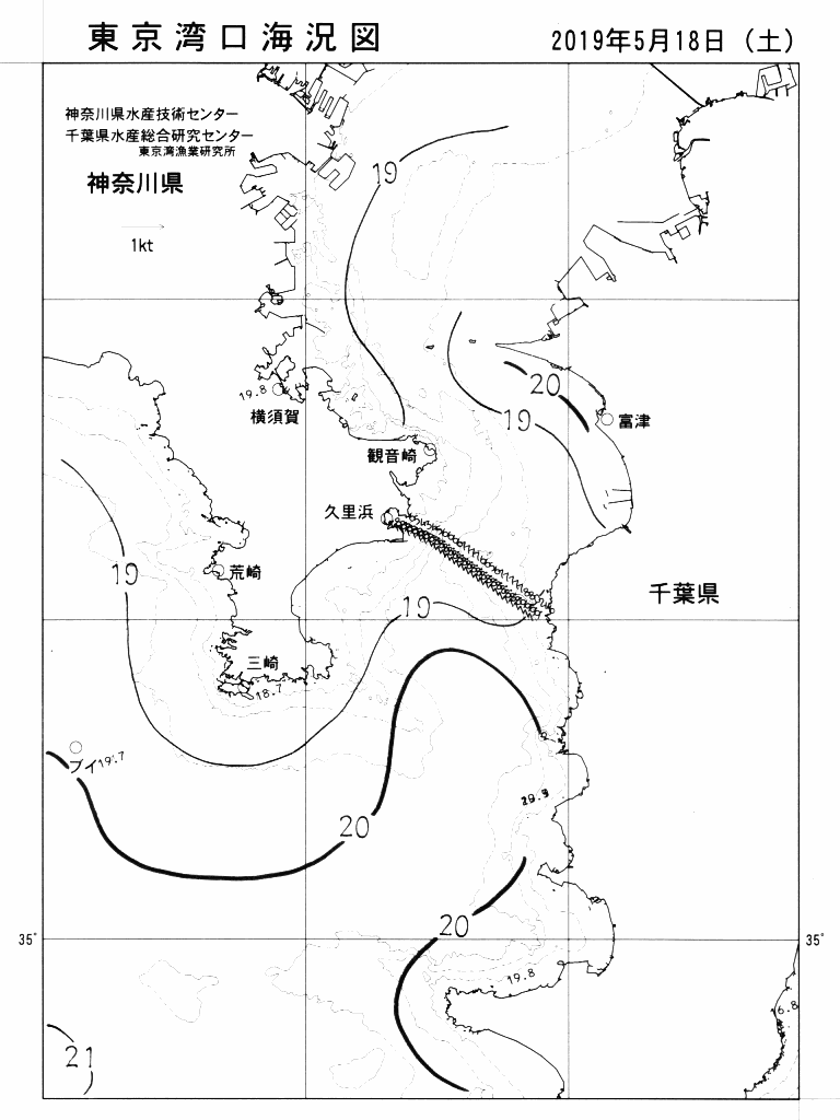 海況図, 東京湾口海況図 検索結果, (水温分布 等を図示)