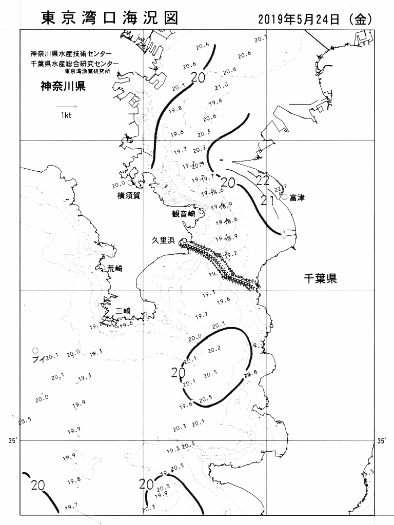 海況図, 東京湾口海況図 検索結果, (水温分布 等を図示)