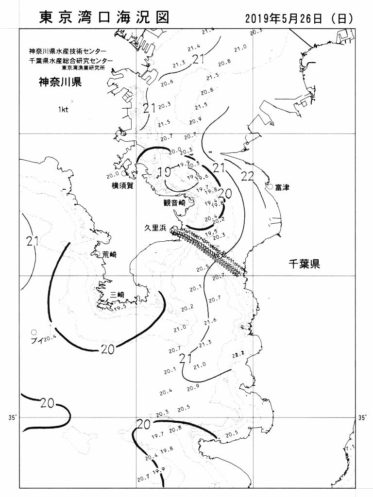 海況図, 東京湾口海況図 検索結果, (水温分布 等を図示)