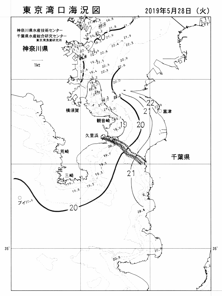 海況図, 東京湾口海況図 検索結果, (水温分布 等を図示)