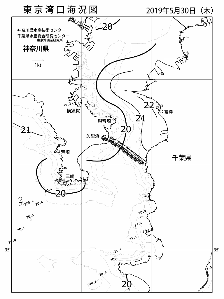 海況図, 東京湾口海況図 検索結果, (水温分布 等を図示)