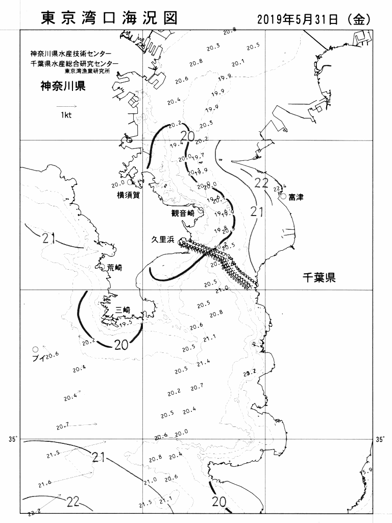 海況図, 東京湾口海況図 検索結果, (水温分布 等を図示)