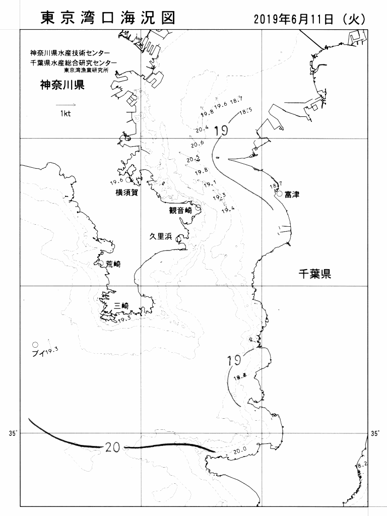 海況図, 東京湾口海況図 検索結果, (水温分布 等を図示)
