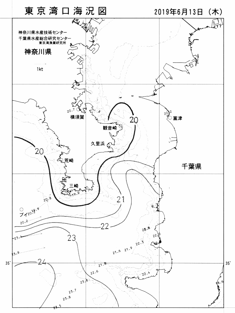 海況図, 東京湾口海況図 検索結果, (水温分布 等を図示)