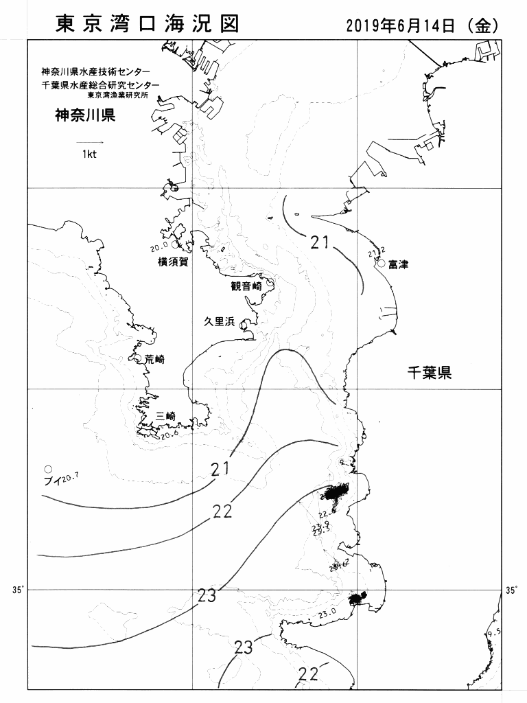 海況図, 東京湾口海況図 検索結果, (水温分布 等を図示)