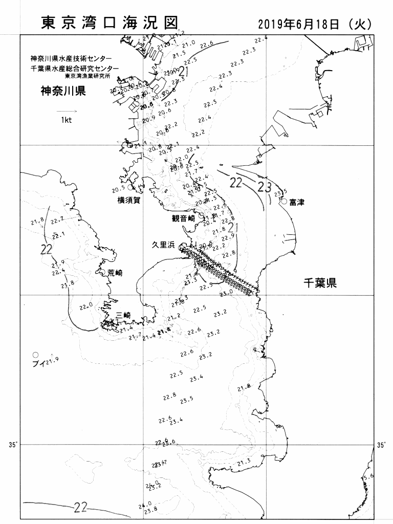 海況図, 東京湾口海況図 検索結果, (水温分布 等を図示)