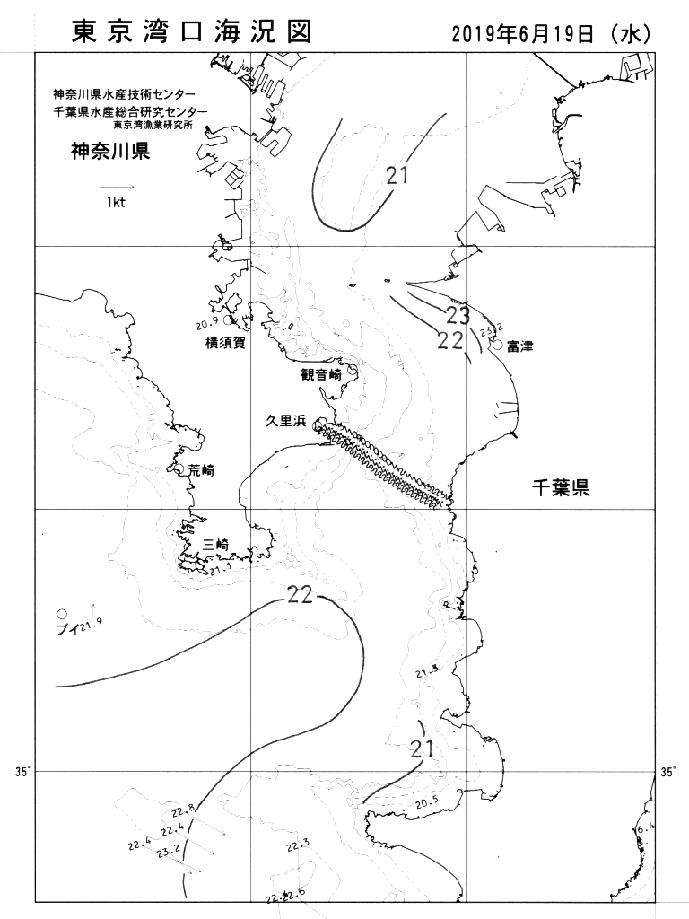 海況図, 東京湾口海況図 検索結果, (水温分布 等を図示)
