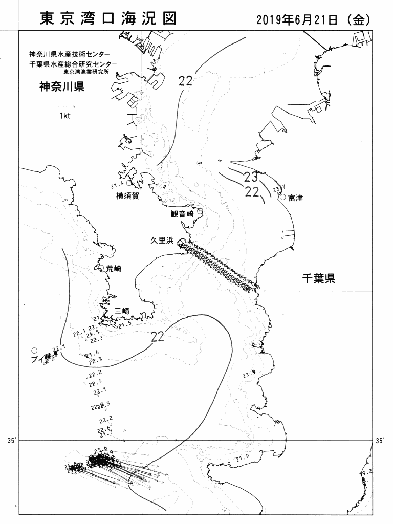 海況図, 東京湾口海況図 検索結果, (水温分布 等を図示)