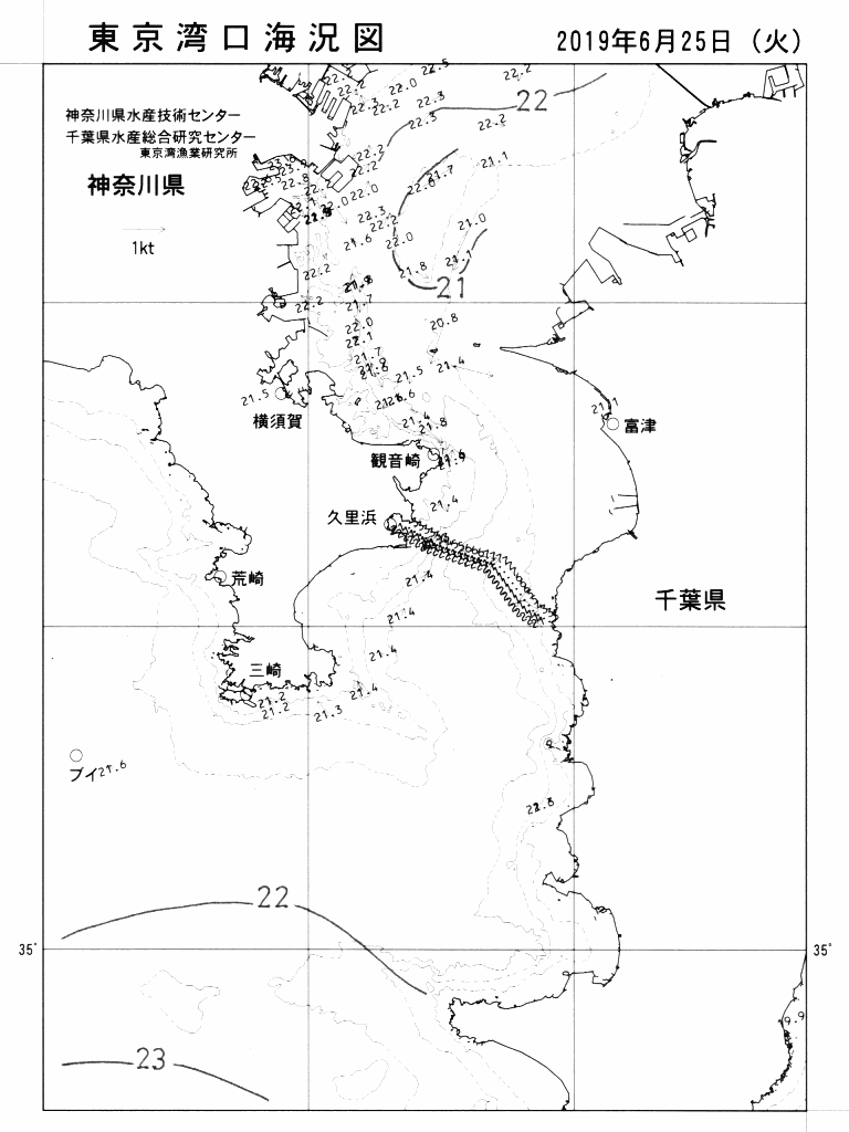 海況図, 東京湾口海況図 検索結果, (水温分布 等を図示)