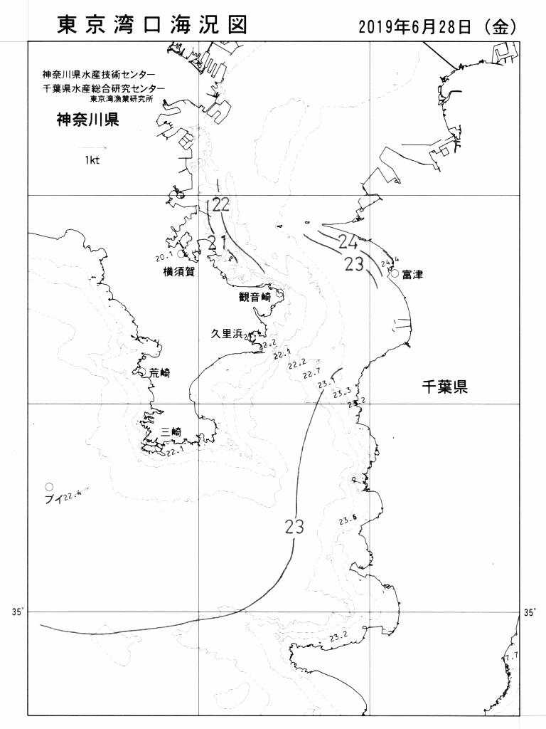 海況図, 東京湾口海況図 検索結果, (水温分布 等を図示)