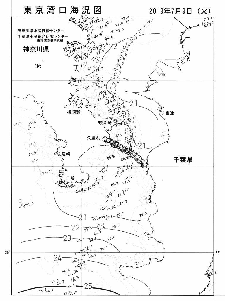海況図, 東京湾口海況図 検索結果, (水温分布 等を図示)