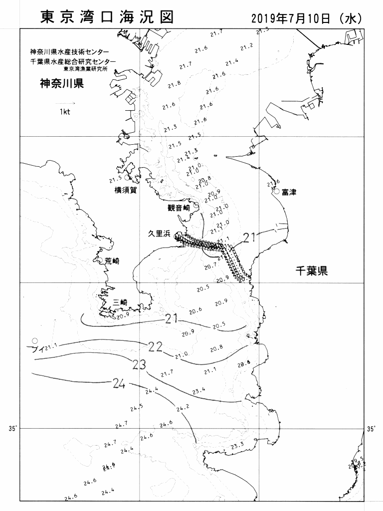 海況図, 東京湾口海況図 検索結果, (水温分布 等を図示)