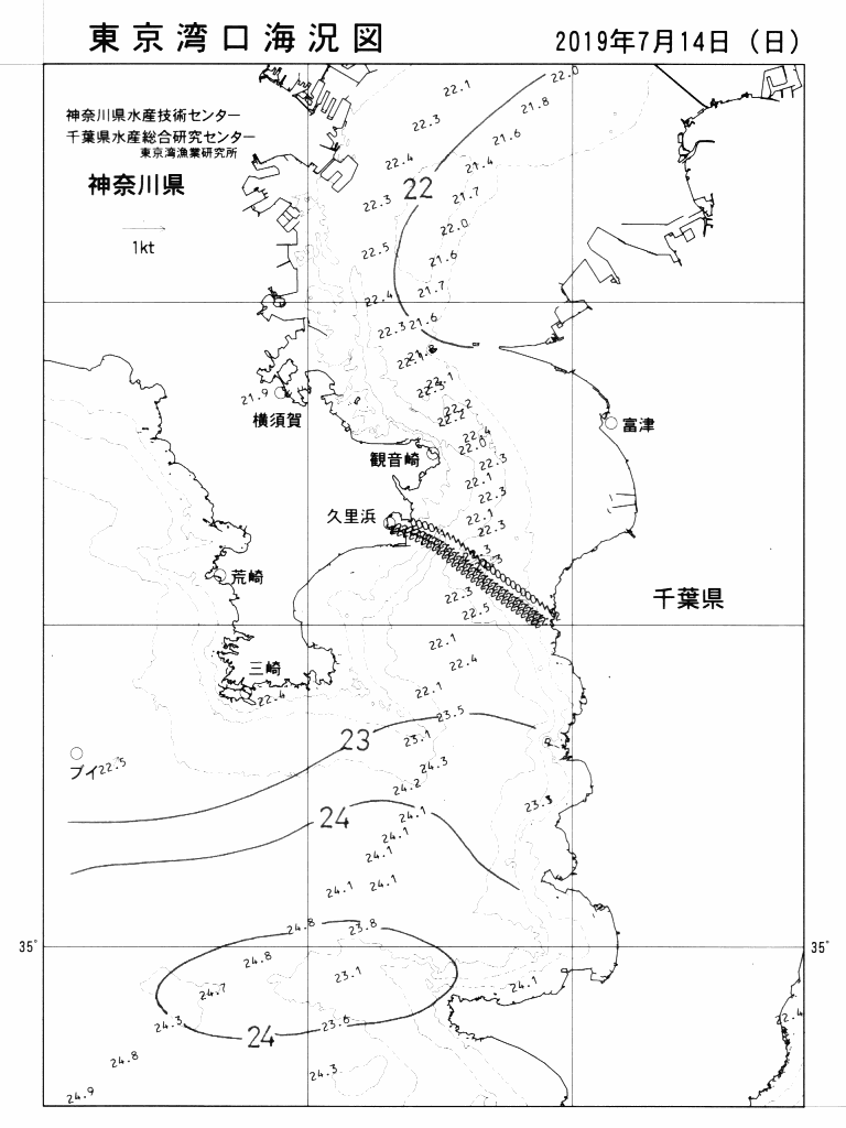 海況図, 東京湾口海況図 検索結果, (水温分布 等を図示)