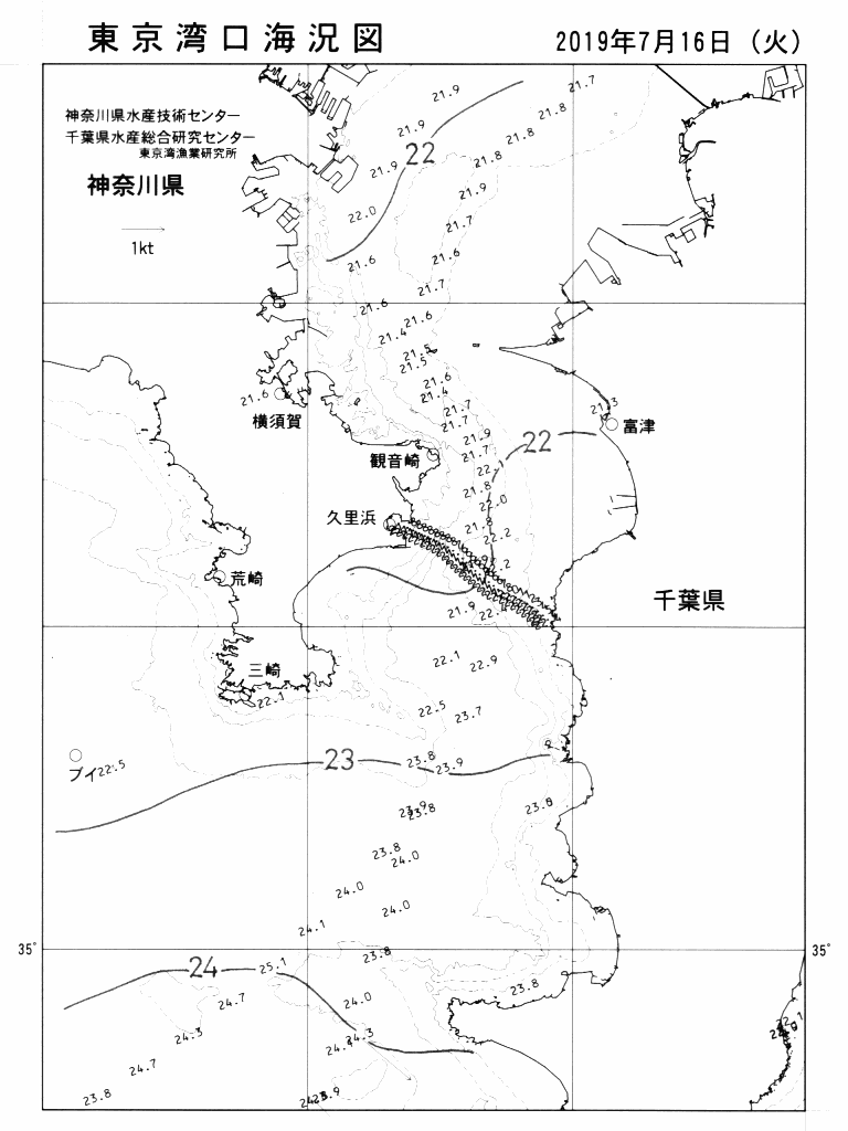 海況図, 東京湾口海況図 検索結果, (水温分布 等を図示)