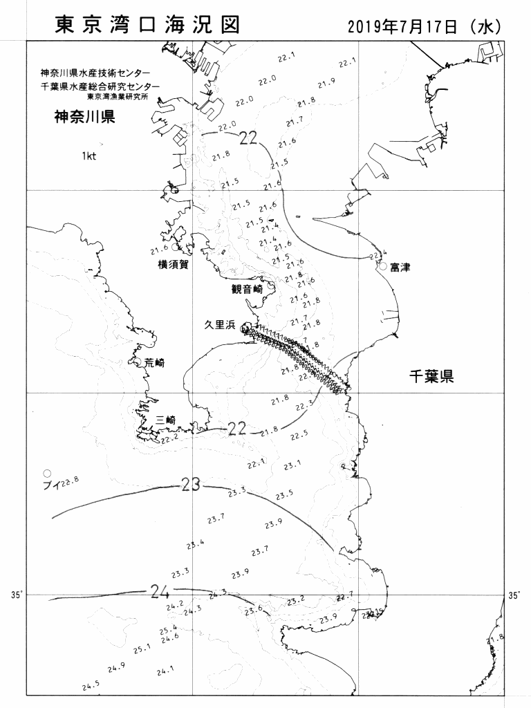 海況図, 東京湾口海況図 検索結果, (水温分布 等を図示)