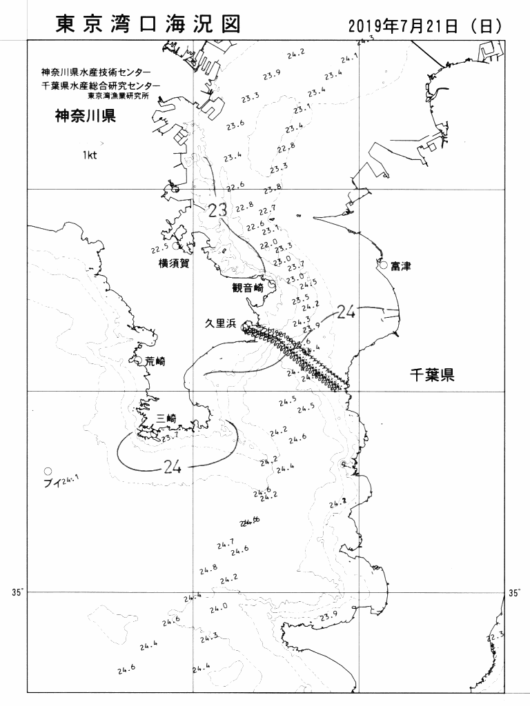 海況図, 東京湾口海況図 検索結果, (水温分布 等を図示)