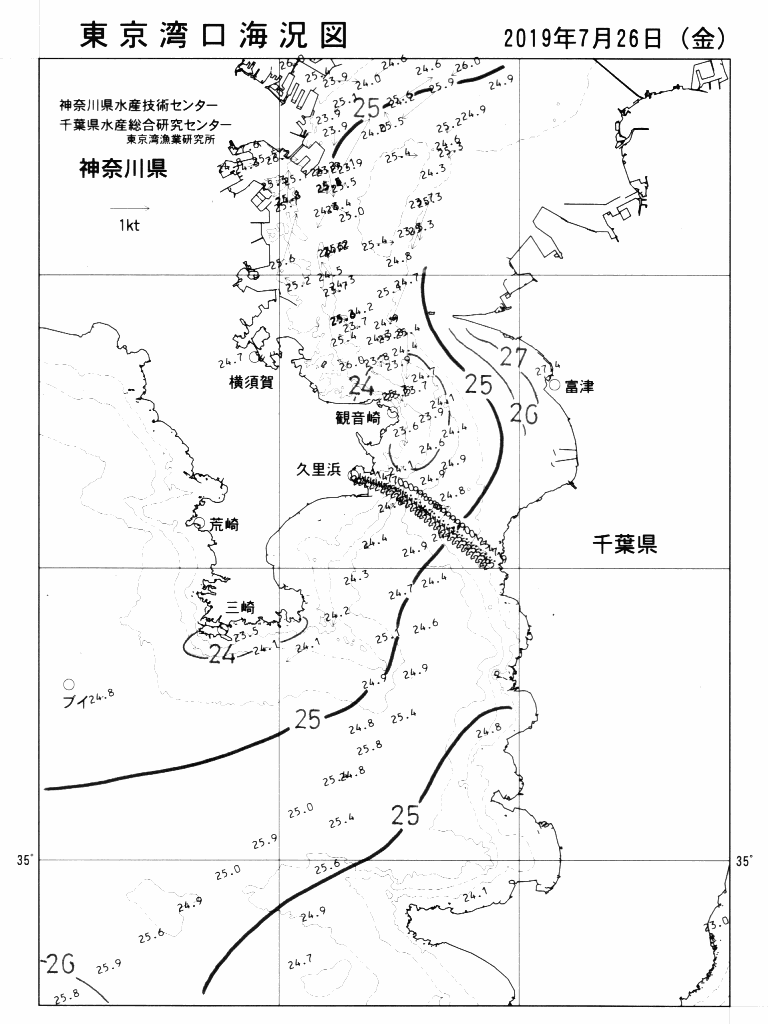海況図, 東京湾口海況図 検索結果, (水温分布 等を図示)