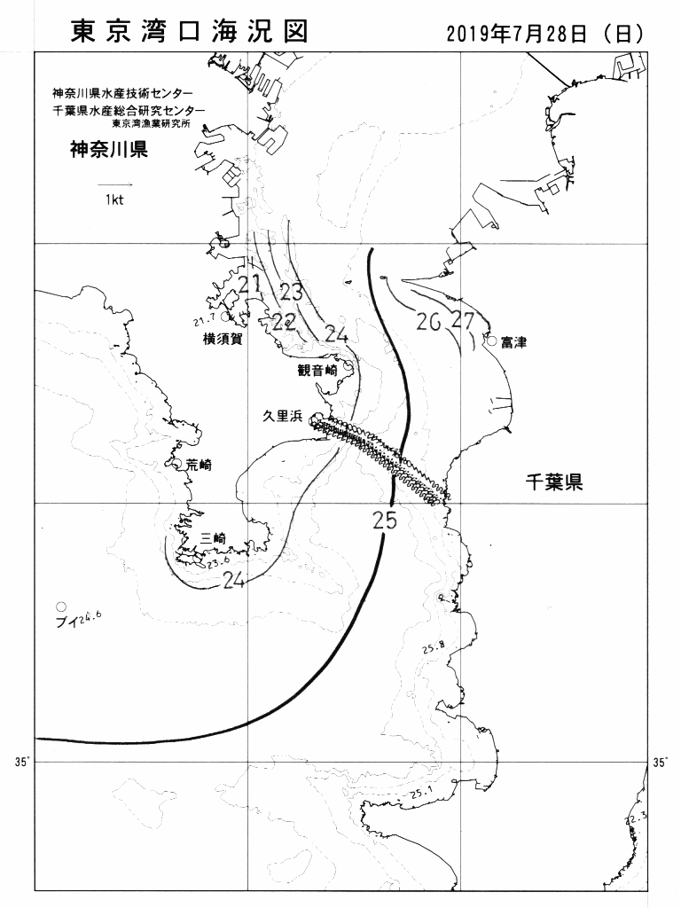 海況図, 東京湾口海況図 検索結果, (水温分布 等を図示)