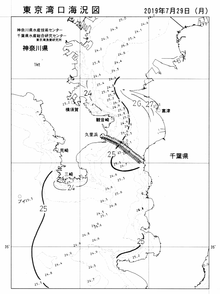 海況図, 東京湾口海況図 検索結果, (水温分布 等を図示)