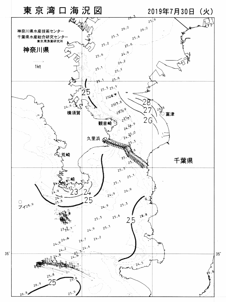 海況図, 東京湾口海況図 検索結果, (水温分布 等を図示)