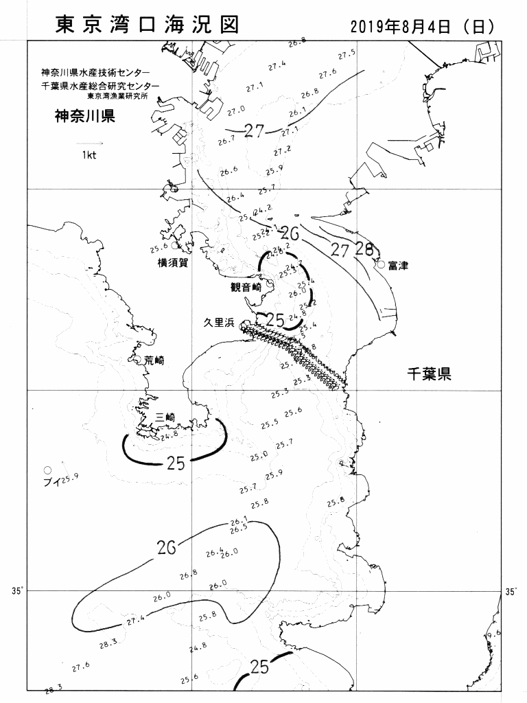 海況図, 東京湾口海況図 検索結果, (水温分布 等を図示)
