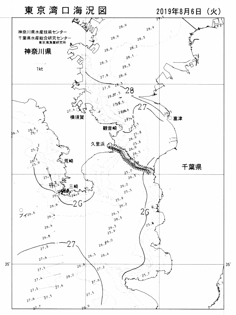 海況図, 東京湾口海況図 検索結果, (水温分布 等を図示)