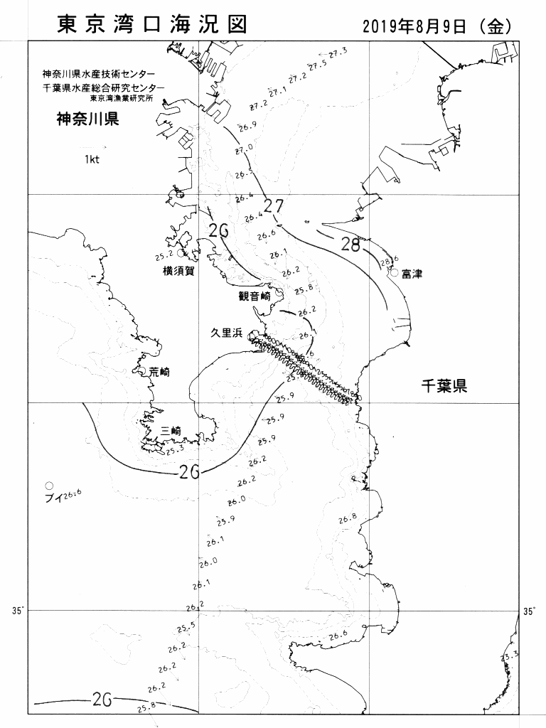 海況図, 東京湾口海況図 検索結果, (水温分布 等を図示)