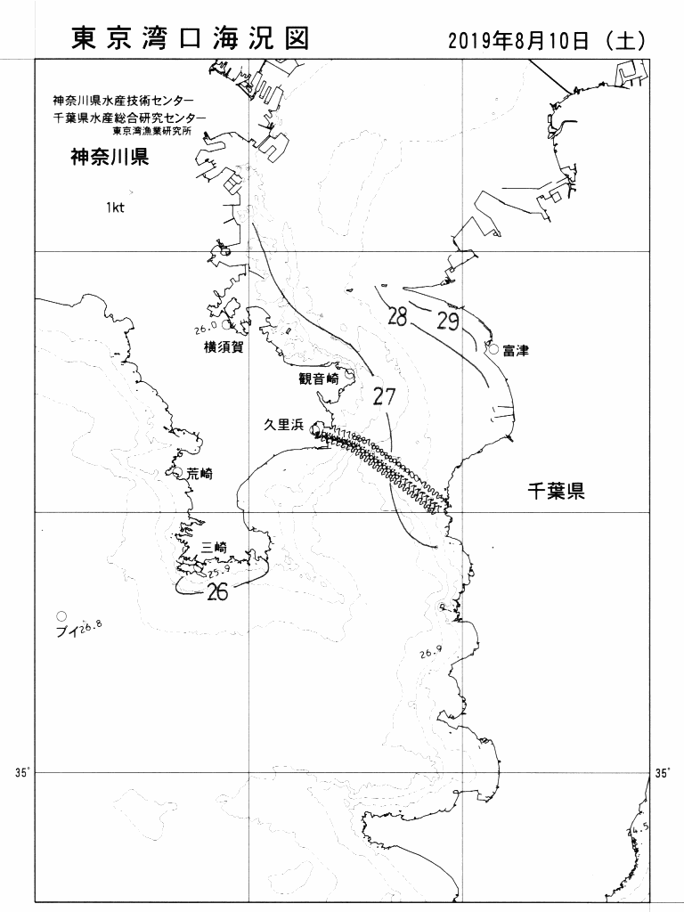 海況図, 東京湾口海況図 検索結果, (水温分布 等を図示)