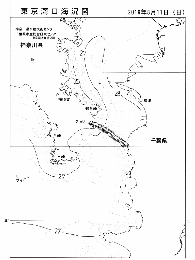 海況図, 東京湾口海況図 検索結果, (水温分布 等を図示)