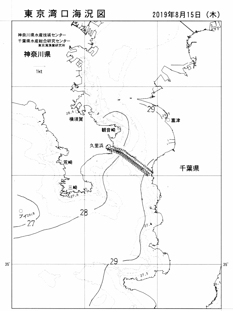 海況図, 東京湾口海況図 検索結果, (水温分布 等を図示)