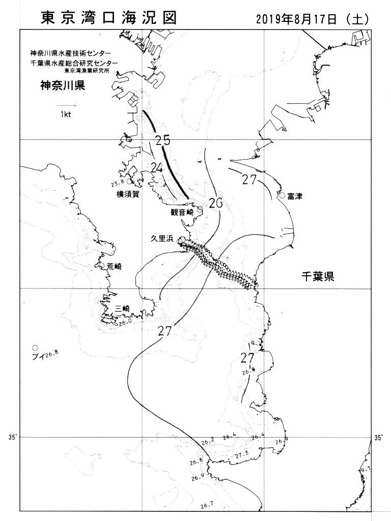 海況図, 東京湾口海況図 検索結果, (水温分布 等を図示)