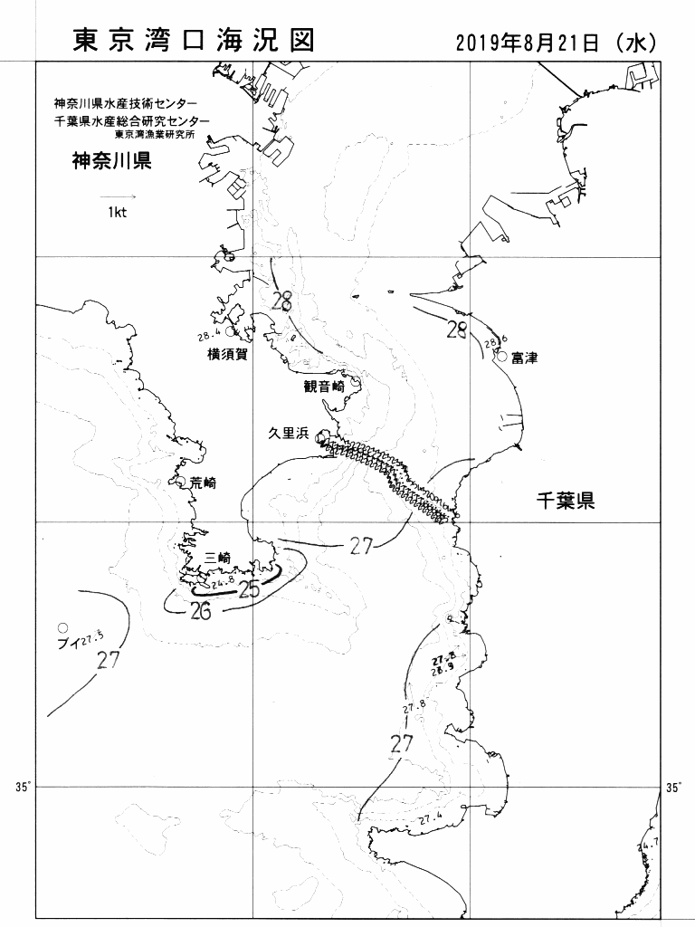 海況図, 東京湾口海況図 検索結果, (水温分布 等を図示)
