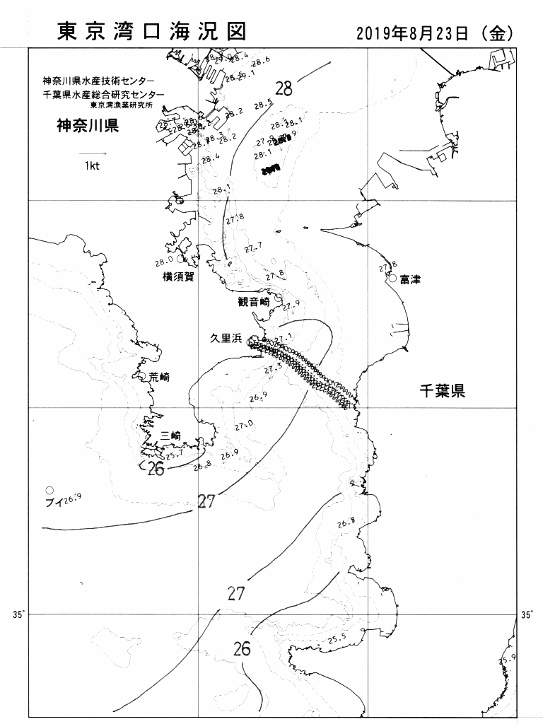 海況図, 東京湾口海況図 検索結果, (水温分布 等を図示)