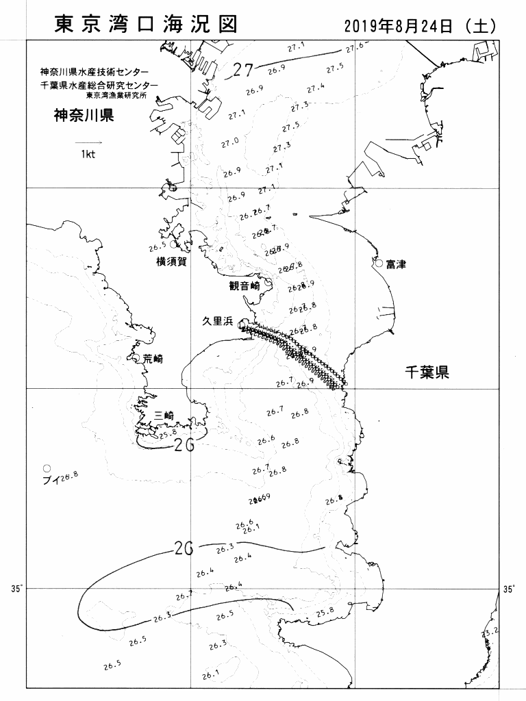 海況図, 東京湾口海況図 検索結果, (水温分布 等を図示)
