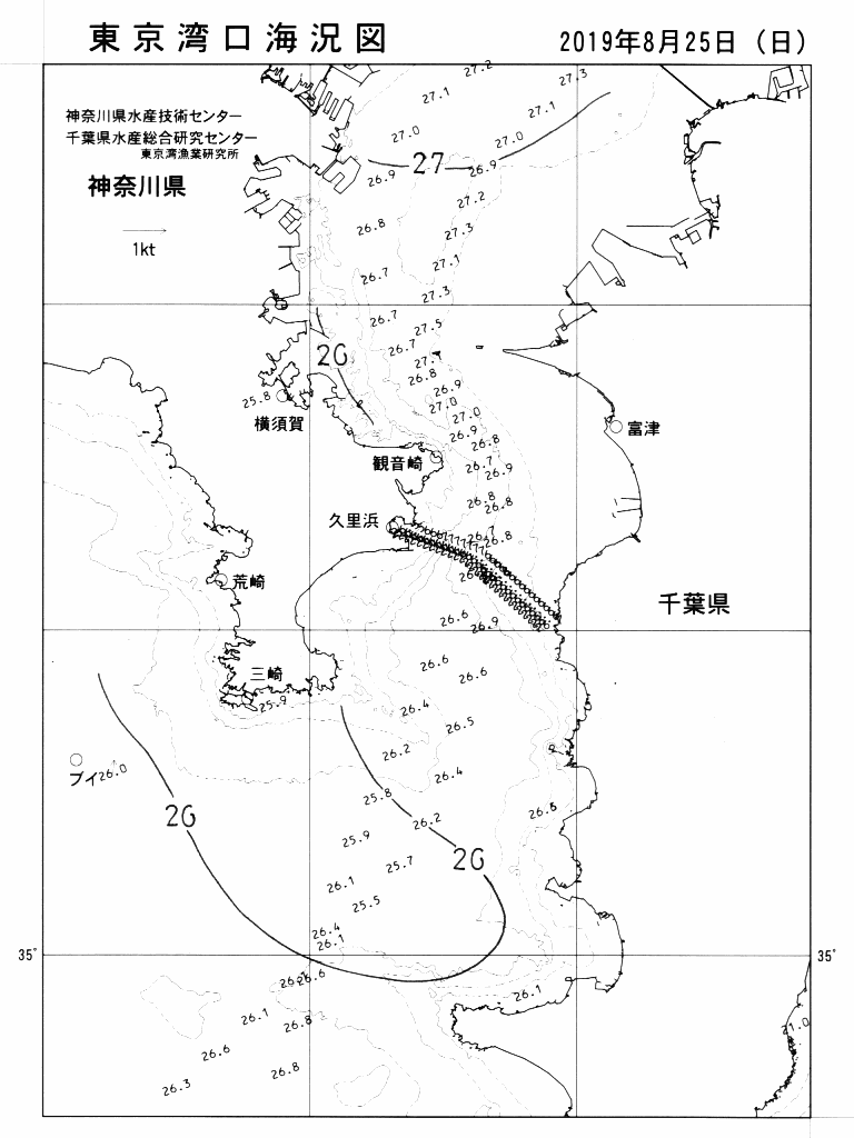 海況図, 東京湾口海況図 検索結果, (水温分布 等を図示)