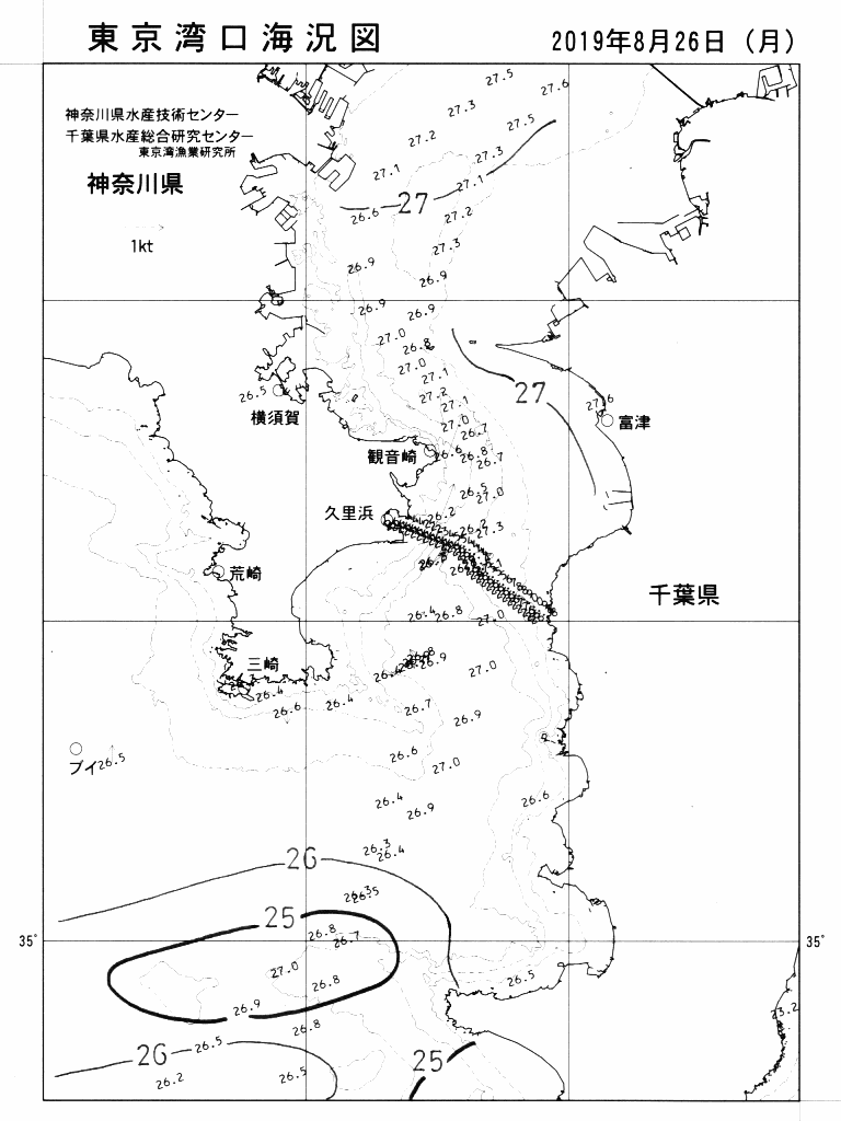 海況図, 東京湾口海況図 検索結果, (水温分布 等を図示)