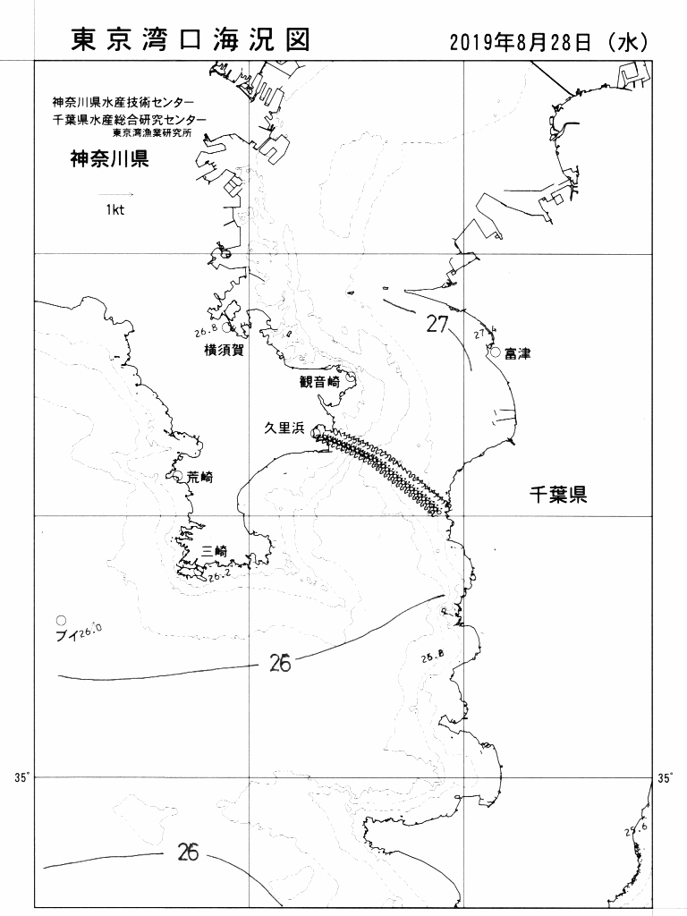 海況図, 東京湾口海況図 検索結果, (水温分布 等を図示)