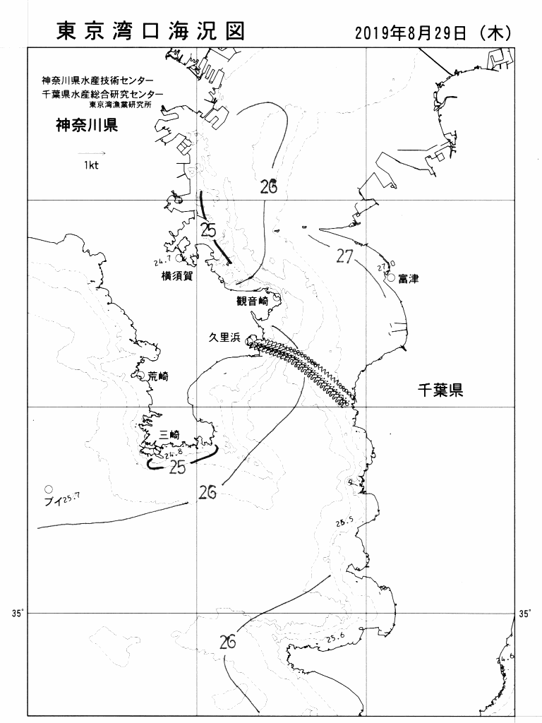 海況図, 東京湾口海況図 検索結果, (水温分布 等を図示)