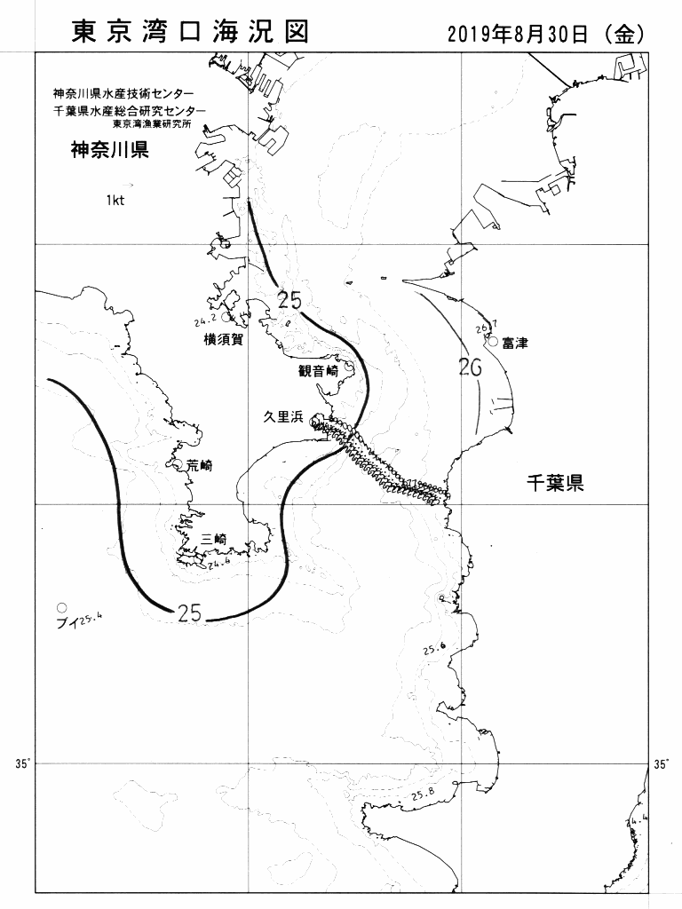 海況図, 東京湾口海況図 検索結果, (水温分布 等を図示)