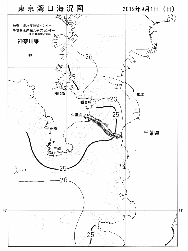 海況図, 東京湾口海況図 検索結果, (水温分布 等を図示)