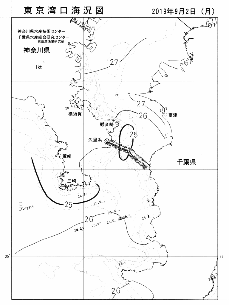 海況図, 東京湾口海況図 検索結果, (水温分布 等を図示)