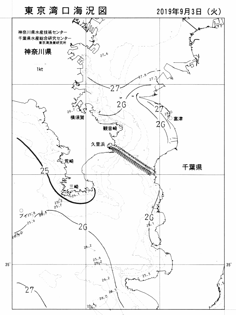 海況図, 東京湾口海況図 検索結果, (水温分布 等を図示)