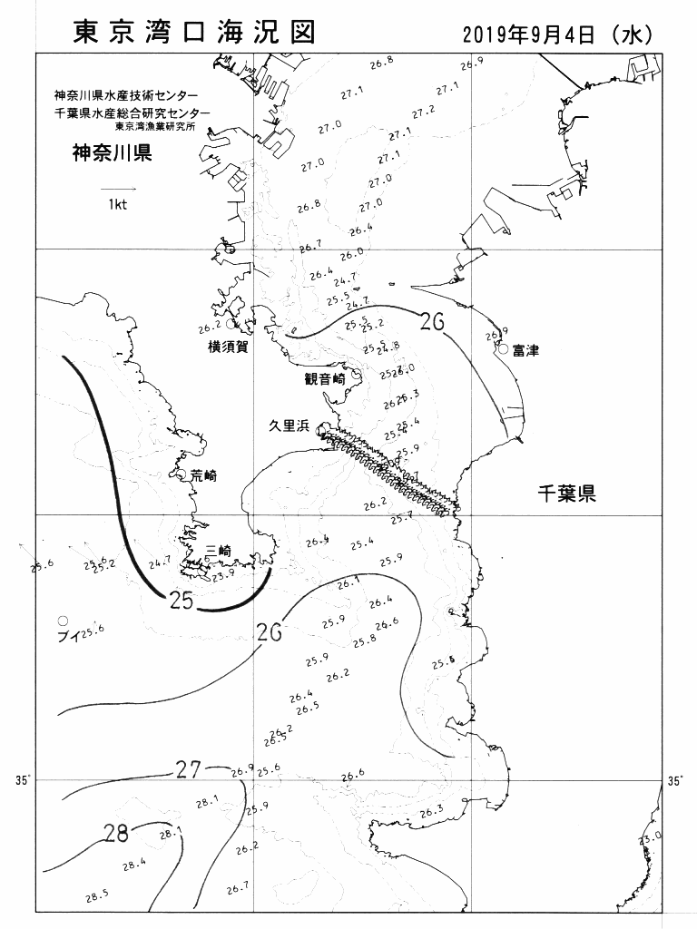 海況図, 東京湾口海況図 検索結果, (水温分布 等を図示)