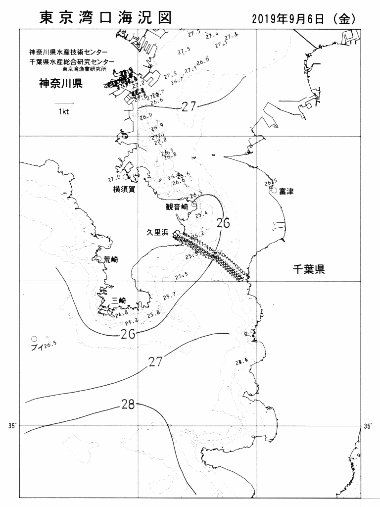 海況図, 東京湾口海況図 検索結果, (水温分布 等を図示)
