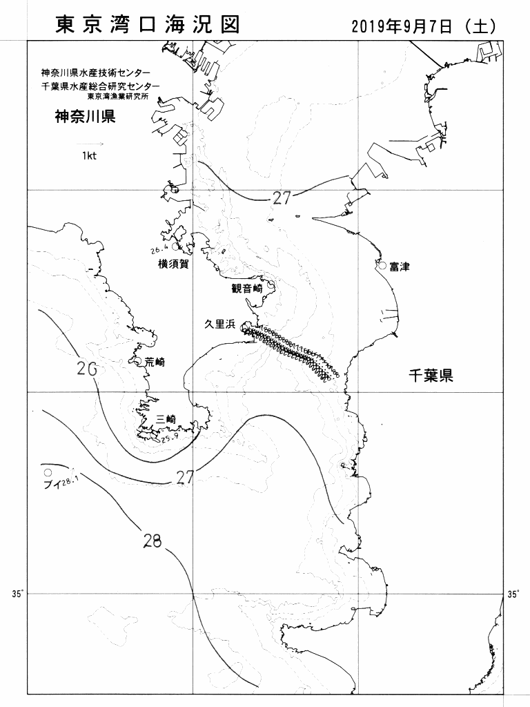海況図, 東京湾口海況図 検索結果, (水温分布 等を図示)