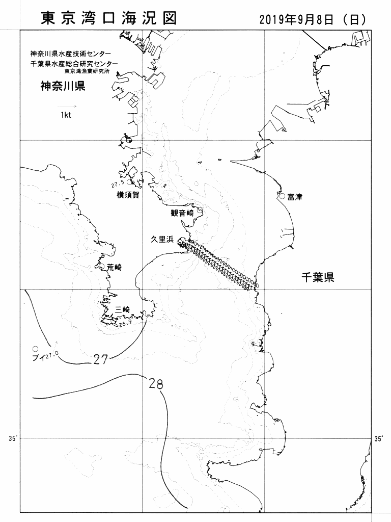 海況図, 東京湾口海況図 検索結果, (水温分布 等を図示)