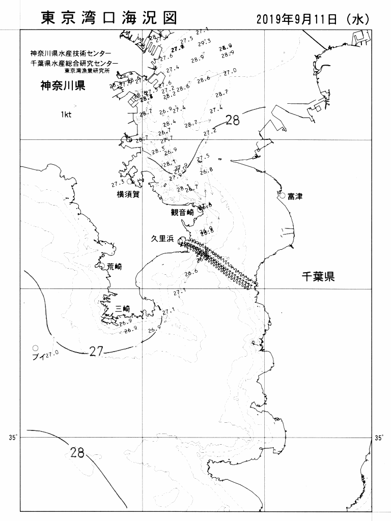 海況図, 東京湾口海況図 検索結果, (水温分布 等を図示)