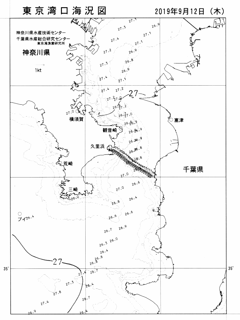 海況図, 東京湾口海況図 検索結果, (水温分布 等を図示)