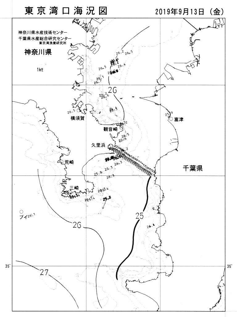 海況図, 東京湾口海況図 検索結果, (水温分布 等を図示)
