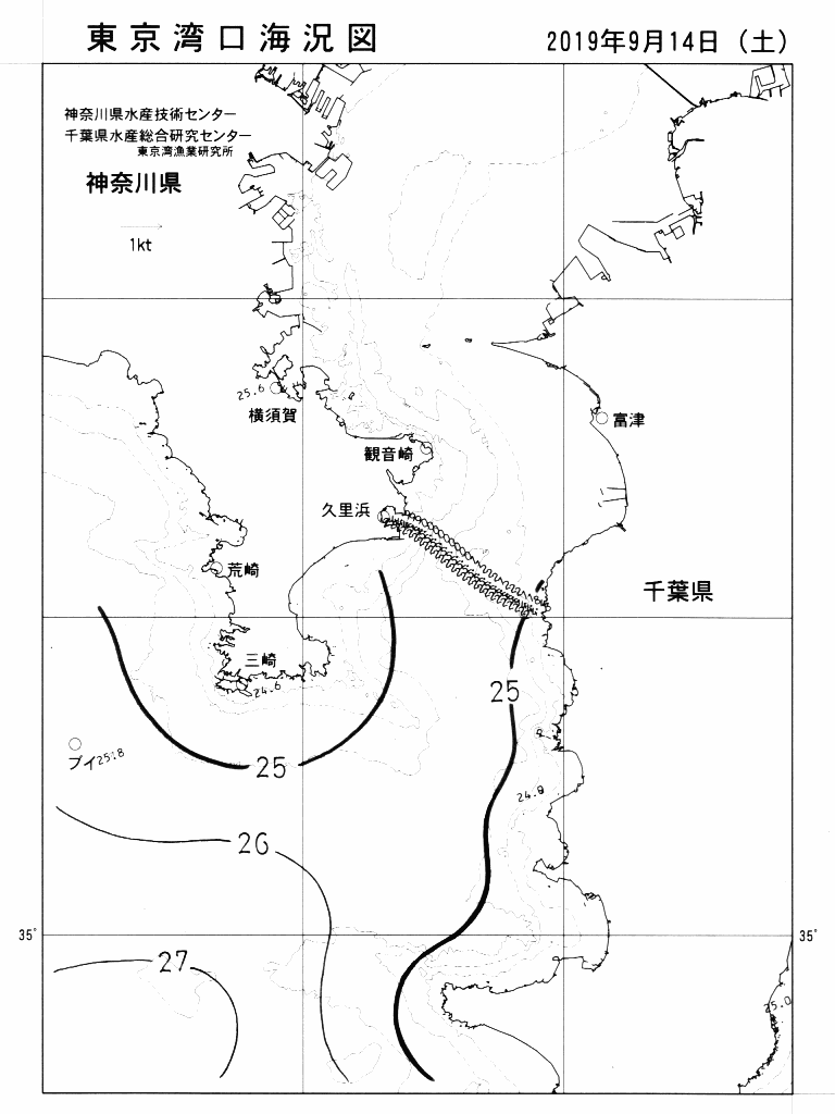 海況図, 東京湾口海況図 検索結果, (水温分布 等を図示)